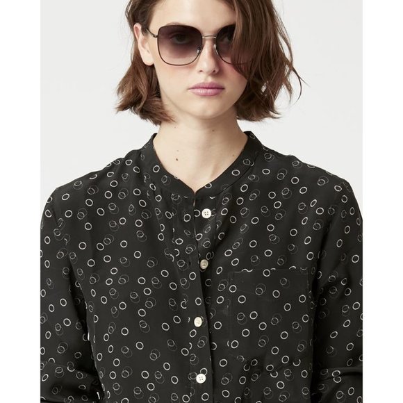 Isabel Marant Rusak Womens Silk Black Floral Long Sleeve Blouse size FR 34 XS - Picture 16 of 16